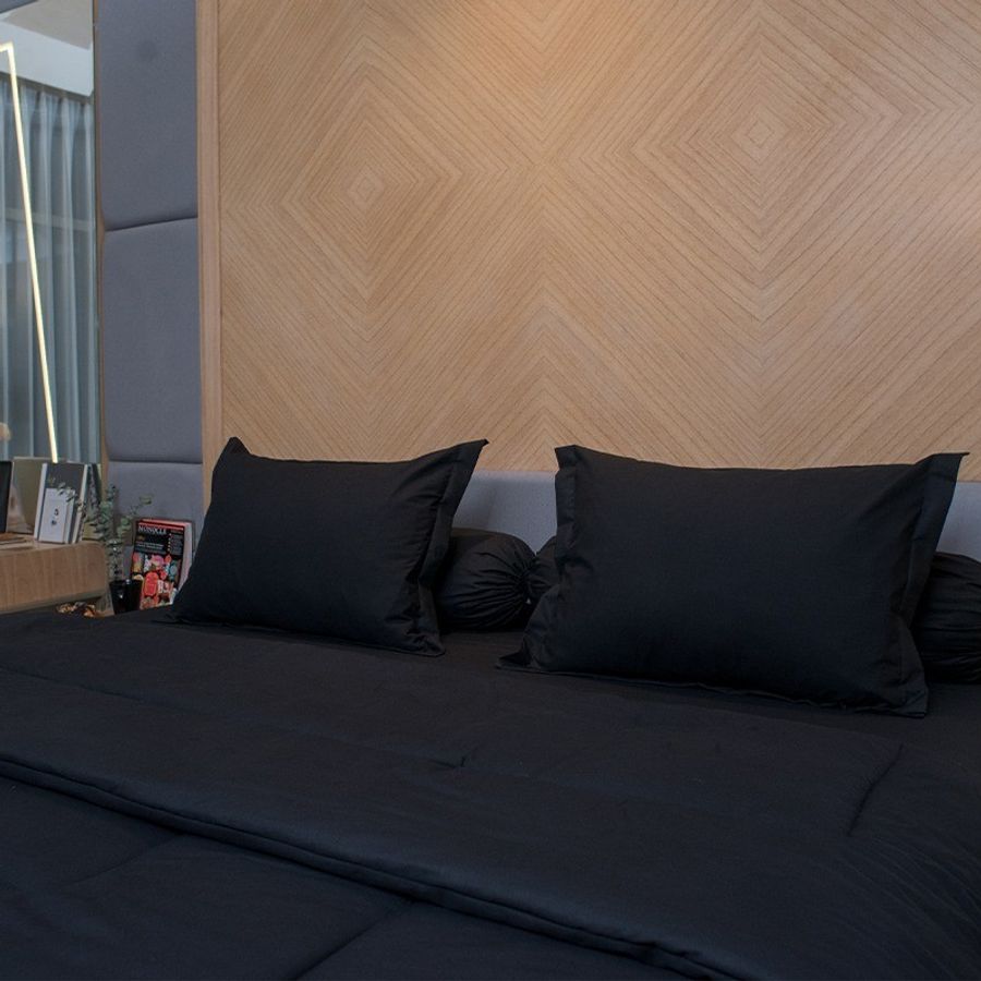 Bedcover Plain Black Cotton Sateen